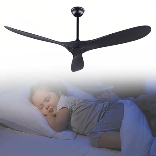 Ventilador De Techo Reversible con Control Remoto, 3 Aspas, Verano/Invierno, Silencioso, para Exteriores E Interiores, Ideal para Patio, Garaje, Tienda Y Biblioteca(Black,52in/132cm)