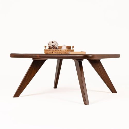 Image of Solid Sheesham Wood Squre Coffee Table for Living Room | Modern Center Table with Sturdy Triangular Legs | Wooden Tea Table for Home & Office (Squre Coffee Table, 56x56X41CM) (Asthetic)