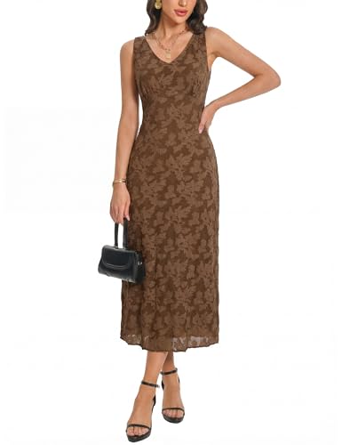 Image of Floral Maxi Dresses for Women Summer Semi Formal Long Mesh Dress | Womens Sleeveless V Neck Bodycon Elegant Casual Wedding Guest Cocktail Party Dress Date Night Outfits Spring Trendy 2026