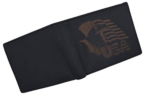 Men's Cowhide Leather USA Flag Eagle Logo RFID Bifold Wallet3
