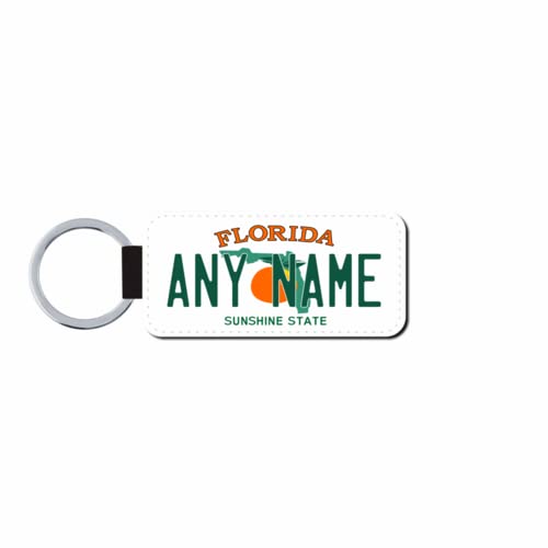 TeamlogoPersonalized Florida License Plate Faux Leather Keychain Custom Decorated with Any Name or Text That You Want. Printed in The USA. Ready to Ship on The Next Business Day | Ver 1