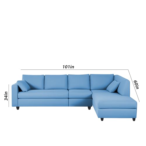Image of Florian RHS 6 Seater L Shape Sofa Set for Living Room (Turquise Fabric) Premium Fabric Sofa