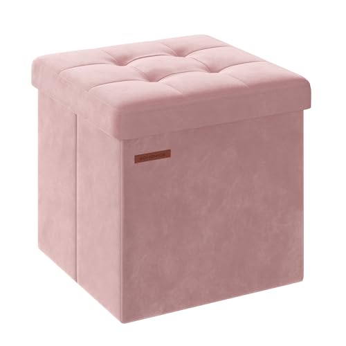 SONGMICS Storage Ottoman, Foldable Small Ottoman Foot Rest, 15 Inches Foot Stool, Load up to 660 lb, for Living Room, Bedroom, Dorm, Jelly Pink ULSF227R01 Jelly Pink 15"D x 15"W x 15"H