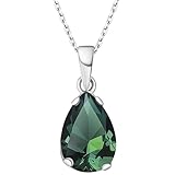 ADITA GOLD 925 Sterling Silver Emerald Teardrop Necklace - May Birthstone Necklace for Women Silver - Pear Emerald Pendant - Silver Jewelry for Women - Minimalist Chain Necklace