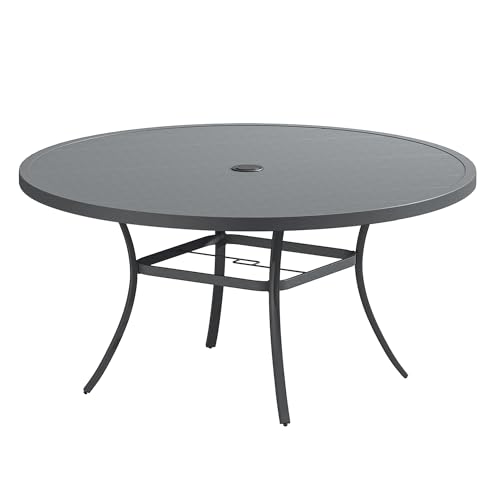 Image of VICLLAX 63 inch Round Patio Table, Outdoor Dining Table for 8-10 with Umbrella Hole for Garden Lawn Deck Backyard, Dark Grey