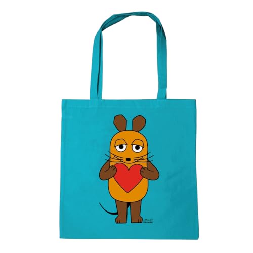 Logoshirt Sendung mit der Maus I Maus I Herz I Baumwolltasche I türkis I Lizenziertes Originaldesign