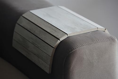 Image of Hamdan Sofa arm Tray Couch Bedside Wood Coaster Coffee Cup Foldable armrest Caddy end Protector Folding Living Room Furniture mat-Rustic Grey