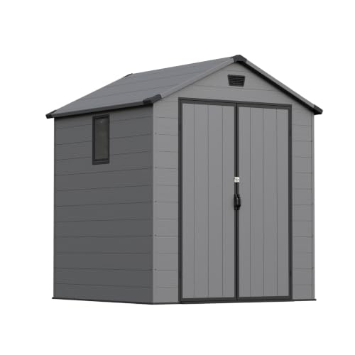 Image of Devoko 6X6 FT Plastic Outdoor Storage Shed with Floor, Dark Gray