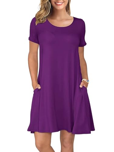 Image of KORSIS Summer Women's Dress Casual T-Shirt Short Sleeve Dresses Swing Flowy Beach Vacation Work Sundress with Pockets