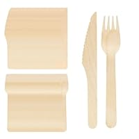 200 Stück Holzbesteck,100 Holzgabeln,100 Holzmesser,Wegwerf-hölzernes Besteck-Set,Wiederverwendbar Nachhaltiges Holzbesteck,Einwegbesteck,für Kunststoff und Bambus Besteck, Wegwerfbesteck für Parte