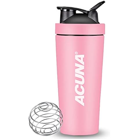 ACUNA Protein Powder Shaker Bottle 750ml, Stainless Steel Double Wall Shaker Bottle With Secure Lid, Smell Proof Leakproof- BPA Free Protein Shaker Bottle- Lump Free Smooth Protein Shake(Cotton Candy) Cover