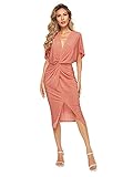 Floerns Women's Short Sleeve V Neck Twist Front Split Midi Dress Orange S