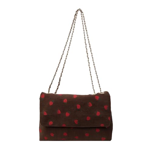 Bolso tote de felpa con diseño de fresa para mujer, bolso cruzado estético y moderno con cadena miniatura 1
