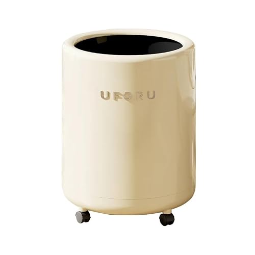 Round Bin,Roller Bin With Wheels And No Lid,Suitable For Living Room,Bedroom,Office,Bathroom,Cream Colour