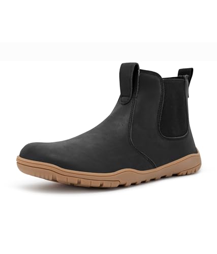 FEFELUIS Chelsea Barefoot Boot for Men- Wide Toe Box Zero Drop Slip On Minimalist Hi-Top Shoes Black Gum Size 12