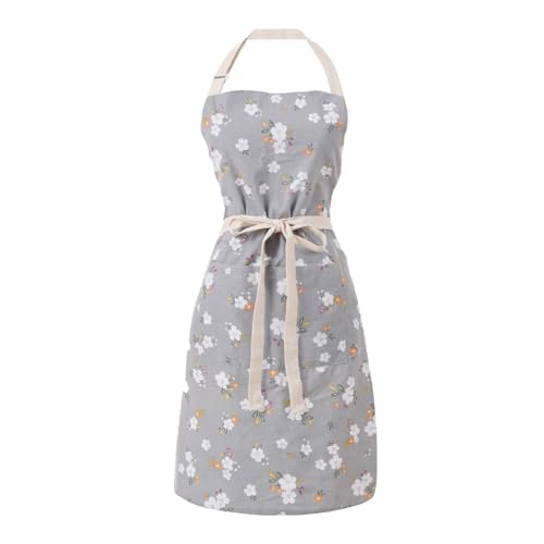 Aoomzoon Kitchen Aprons for Women with 2 Pockets,Double Sided Vintage Adjustable Apron for Gardening Cooking Arting Painting (Grey)