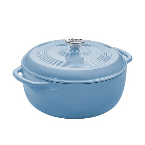 Lodge Essential Enamel Cast Iron Dutch Oven 6 Quarts - Perfect for Bread Baking, Braising, Marinating & Slow Cooking, Features Moisture-Sealing Lid & Dual Handles, Kitchen Essentials, Storm Blue