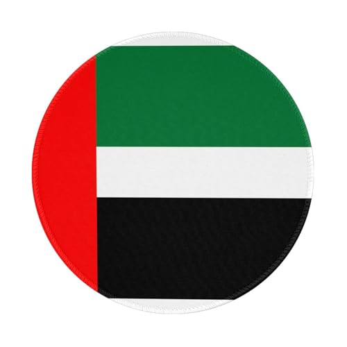Tapis de souris rond drapeau des Émirats arabes unis, base en caoutchouc antidérapant, idéal pour le bureau et les jeux, tapis de souris de bureau 20,3 cm