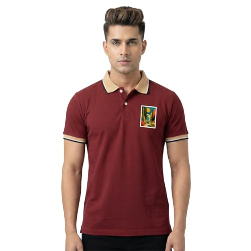 Image of Men's Regular Fit Solid Half Sleeve Casual Tipping Collar Polo T-Shirt