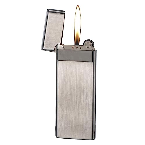 Accendino a butano Ricaricabile con Fiamma Morbida Regolabile, accensione a Pietra focaia, Design Sottile e Portatile for Gli Amanti dei sigari(Black)