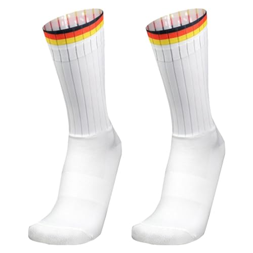 BULBEAWICK Anti Slip Silicone Cycling Socks Men Bicycle Sport Running Bike Socks(White three-color stripes)