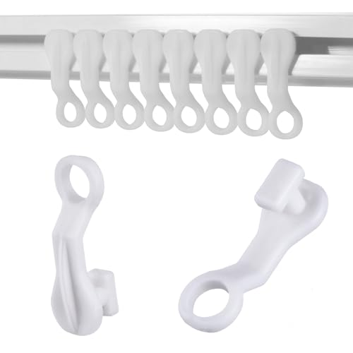 FUZVOL Pack of 50 Pieces White Plastic Curtain Glider Hooks Runners Drapery Track Glider Hooks Easy Fit Curtains Rail Sliding Hooks For Windows Door Shower
