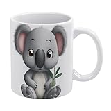 asbwuo Koala-Kaffeebecher mit Henkel, 325 ml, klassische Keramiktasse mit Henkel, weißer Sublimationsdruck, eleganter personalisierter Becher für Tee, Latte Macchiato und Milch