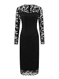 Hobemty Women's Floral Lace Dress V Neck Long Sleeve Cocktail Wedding Bodycon Pencil Dresses XX-Large Black
