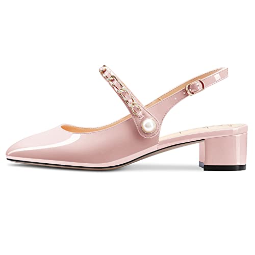 Aachcol Women Chunky Block Mid Low Heel Pumps Mary Jane Ankle Strap Square Toe Slingback Dress Shoes Party Wedding Patent 2 Inch2