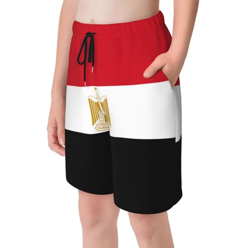 Egyptian Flag Youth Beach Pants, Soft and Breathable, with Drawstring Waist, Suitable for Sports and Leisure.4