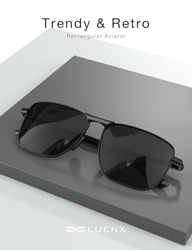 LUENX Rectangular Polarized Aviator Sunglasses for Men Retro Pilot Shades Driving UV400 Protection3