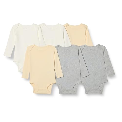 Amazon Essentials Unisex Baby Langärmelige Bodys, 6er-Pack, Beige/Hellgrau Meliert/Weiß, Frühchen