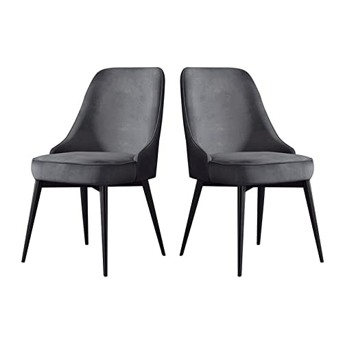 SJIALEN Velvet Kitchen Chairs Set of 2, for Office Lounge Dining Bedroom Makeup Chair with Black Legs Living Room Chairs Kitchen Chair (Color : Grey, Size : Black feet)