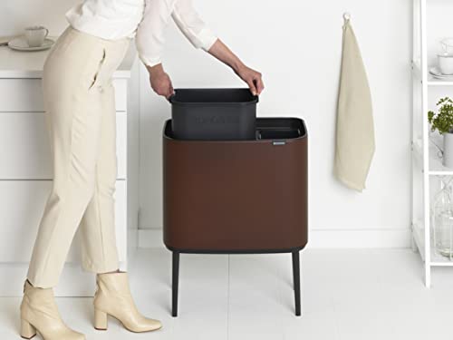 Image of Brabantia Bo Touch Bin - 11 + 23L Inner Buckets (Mineral Cosy Brown) Waste /Recycling Kitchen Bin - Soft-Touch