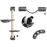 PawHut Kletterwand Katzen 4-teilig Katzen Kletterwand Set mit Hängematte, Katzenbrücke, Kratzbaum...
