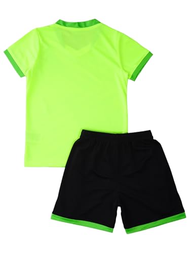 Kids Sport Shorts Sets Boys Football Sports Uniform Soccer Jersey T-shirt With Shorts Set Training Suits Fluorescent Green 3-4 Years4