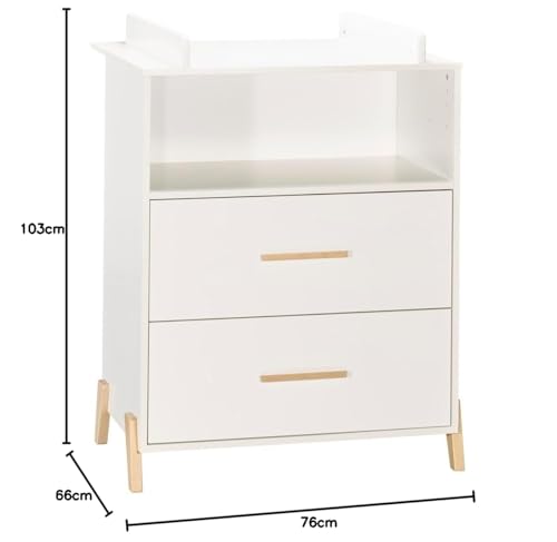 Commode bébé avec plan à langer amovible 2 tiroirs Joy Naturel Sauthon