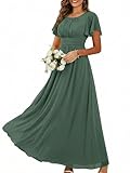 Ever-Pretty Women's Spring Elegant Round Neck Short Sleeve Chiffon Empire Waist Floor Length Formal Dresses Bridesmaid Dress Eucalyptus Green US12