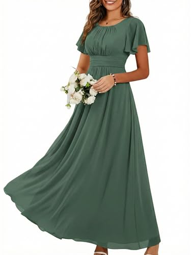 Ever-Pretty Women's Spring Elegant Round Neck Short Sleeve Chiffon Empire