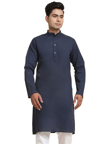 Image of Men's Cotton Solid Dress Long Kurta Regular Fit Casual