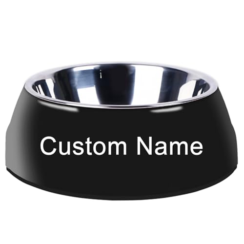 Gamelle personnalisée en INOX pour Chiens, Chats, Chiots et Chatons – Bol antidérapant, Facile à Nettoyer, idéal pour l'eau et la Nourriture(Noir)