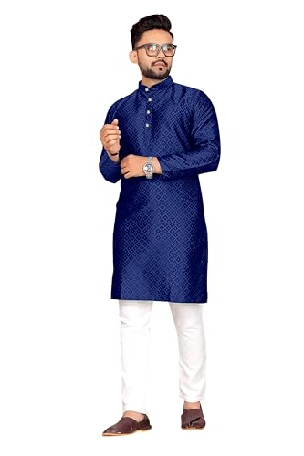 Image of Mens Self Design Cotton Silk Kurta Pyjama Set