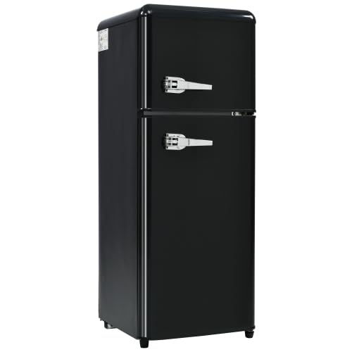 Réfrigérateur Rétro 92L, Frigo Congélateur 2 Portes, Petit Frigo Vintage pour Chambre Bureau Salon, Réfrigérateur Combiné avec Clayettes en Verre, 105,5 x 41 x 45,5 cm, Noir