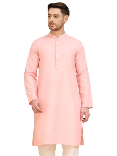 Image of Amazon Brand - Tavasya Men Casual Collared Festive Kurta | Cotton Blend | Solid | Knee Length | Regular Fit (Available in Plus+ Sizes)