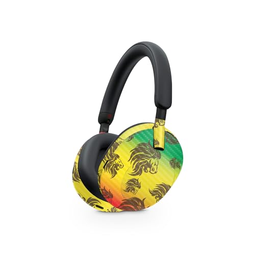 Image of MightySkins Carbon Fiber Skin Compatible with Sony WH-1000XM5 Headphones - Rasta Lion | Protective, Durable Textured Carbon Fiber Finish | Easy to Apply