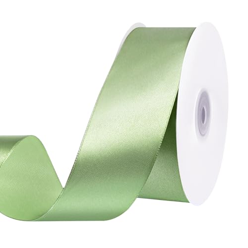 Image of woric Sage Green Ribbon 1 1 /2 Inch 60 Yards Light Green Satin Ribbon for Graduation Leis Wedding Decor Gift Baskets Hair Bows Baby Shower DIY Crafts Flower Bouquet Cake Wreath