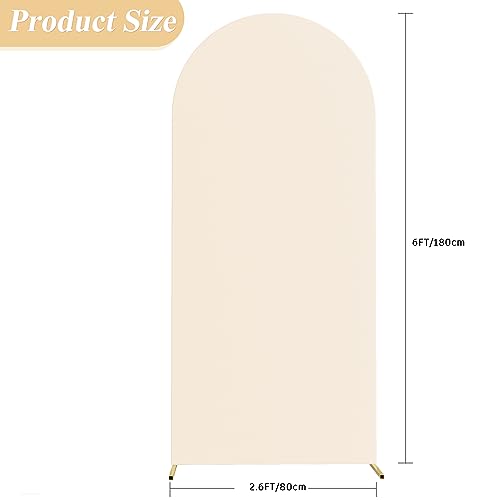 Fomcet 6FT Wedding Arch Cover Beige 2-Sided Spandex Fitted Fabric Arch Backdrop Cover Round Top Arch Cover Fabric for Birthday Party Baby Shower Wedding Arch Stand Decoration