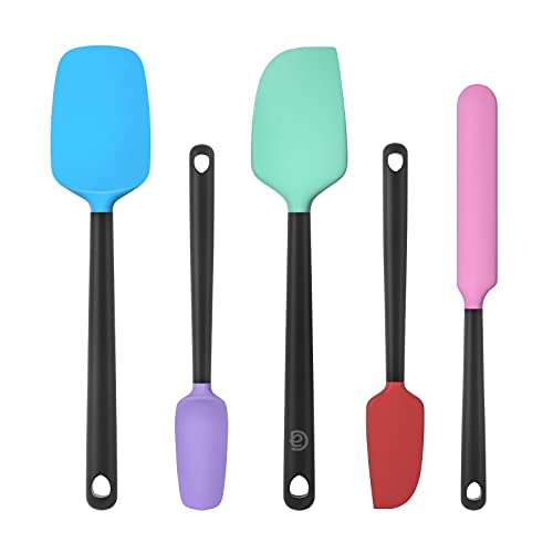 G.a HOMEFAVOR Spatule de Silicone de Cusine Kit Ustensiles en Silicone Lot de 5 Ustensiles de Cuisine Antiadhésifs Include Cullière Spatule pour Faire des Gâteaux Résistantes à la Chaleur Multicolore Cover