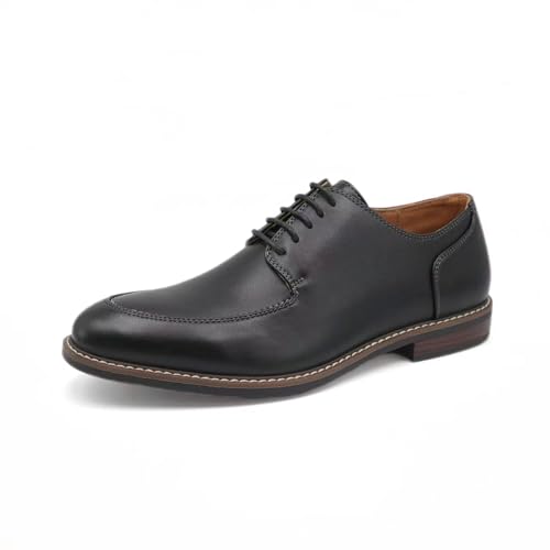 Finishing & Sewing Klassische Herren Derby Schuhe aus Leder, Schnürschuhe mit Kontrastnaht, Braun und Schwarz (Schwarz, Erwachsene, Herren, 42, Numerisch, EU Schuhgrößensystem, M)