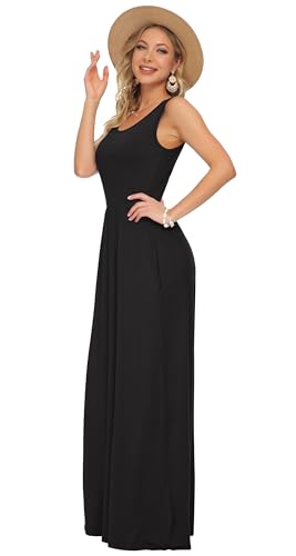 AUSELILY Summer Dresses for Women Casual Sleeveless Ladies Maxi Dress Long with Pockets Black L - Image 3